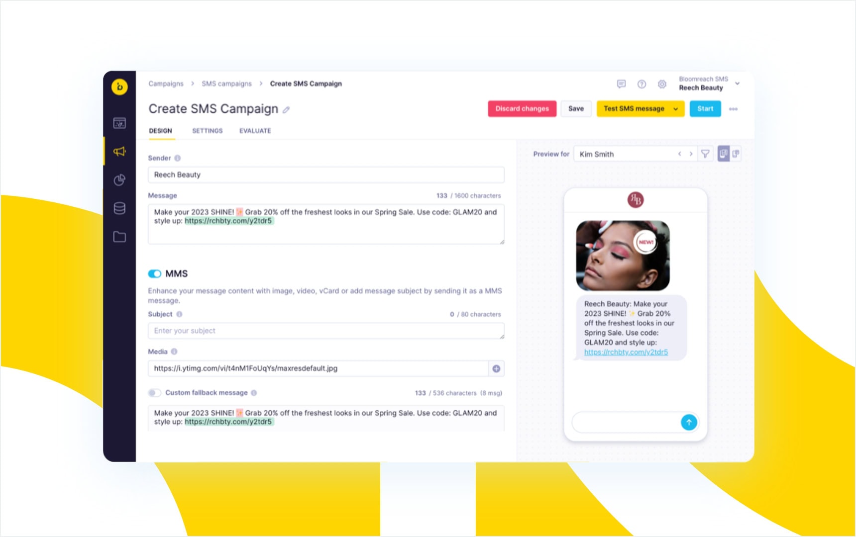 L'outil de création de campagnes de Bloomreach Engagement permet aux marketeurs de créer, tester et prévisualiser des messages SMS.