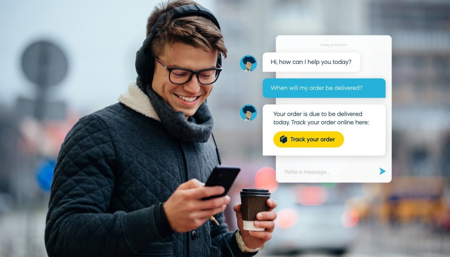 Man using an AI chatbot to manage ecommerce order