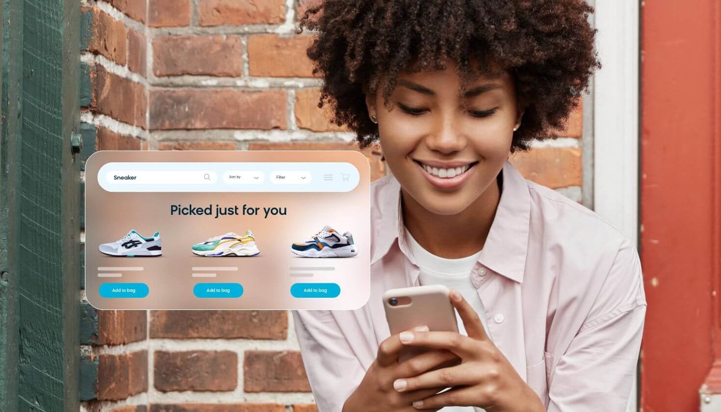 Woman receiving AI-driven product recommendations