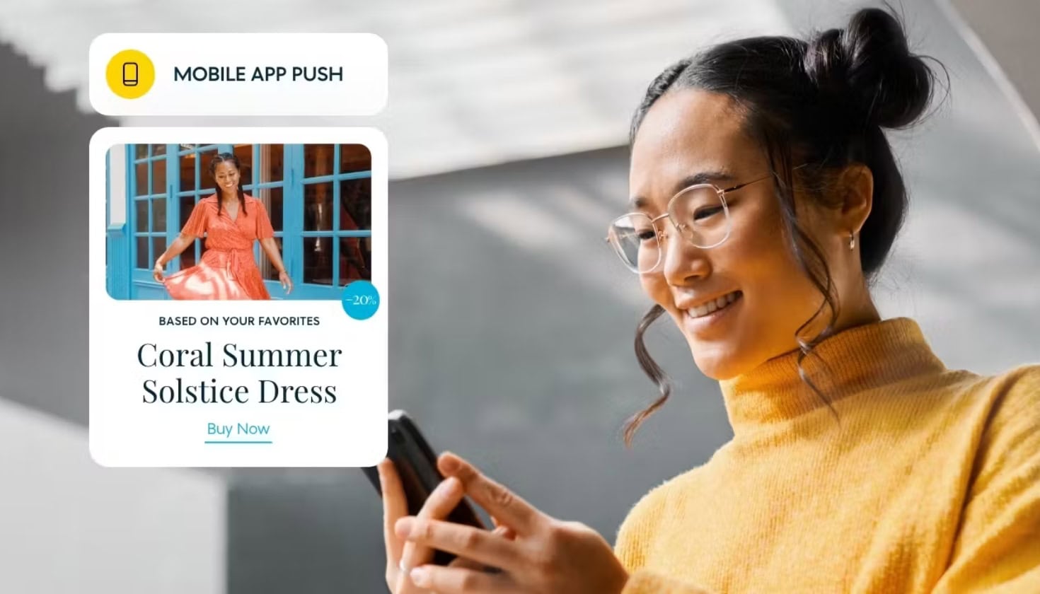 Woman receiving personalized mobile push notification