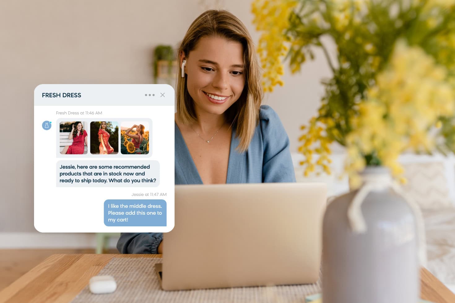 AI shopping assistant recommending a dress for delivery