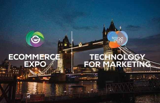 Promotional image for the E-commerce Expo event, showcasing a bustling trade show floor with booths, attendees, and informative banners, highlighting the e-commerce industry.